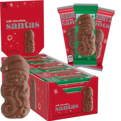 Christmas Chocolate Hershey Santa Bars, Bulk 36 Count, 1.2 oz, Individually Wrapped Stocking Stuffer Holiday Chocolate Candy, Milk Chocolate Santa Chocolate Bars Red &amp; Green