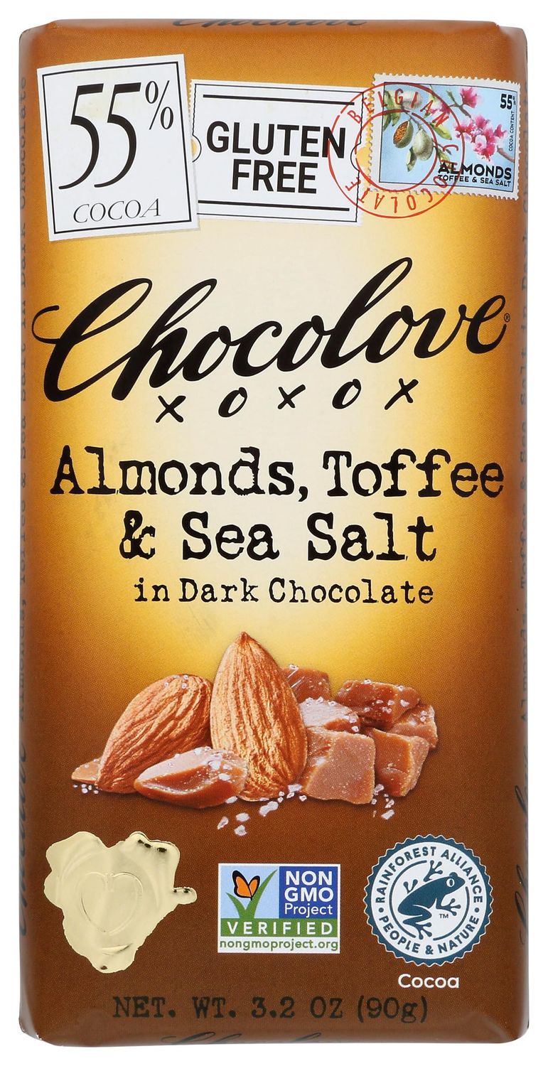 Chocolove Xoxox Bar Almond Toffee Salted, 3.2 Ounce