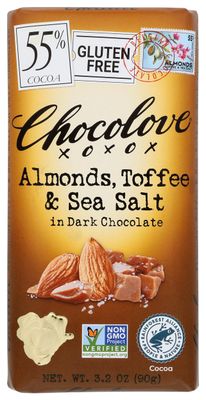 Chocolove Xoxox Bar Almond Toffee Salted, 3.2 Ounce