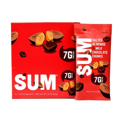 SUM Salted Almonds with Milk Chocolate Chunks Snack Mix - Chocolate Chunks with Salted Nut Mix for Kids and Adults - Individual Packs for Home, School, Office, Party - 1.25 ounce packs - 12 count
