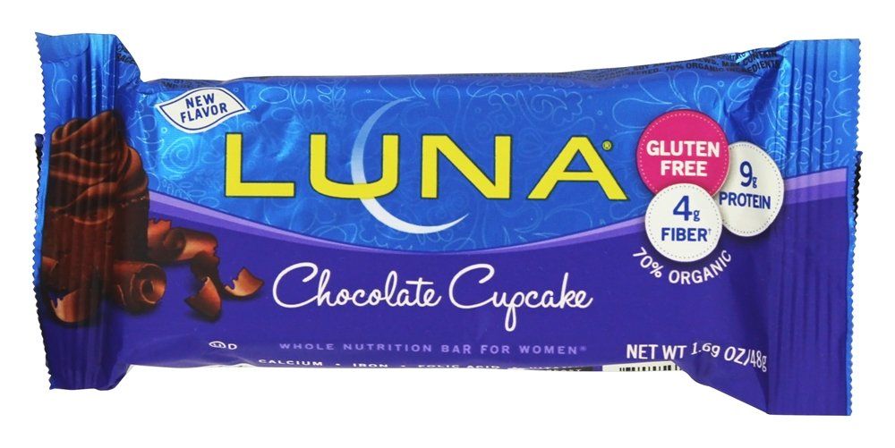 LUNA BAR - Gluten Free Snack Bars - Chocolate Cupcake -8g of protein - Non-GMO - Plant-Based Wholesome Snacking - On the Go Snacks (1.69 Ounce Snack Bars, 30 Count)