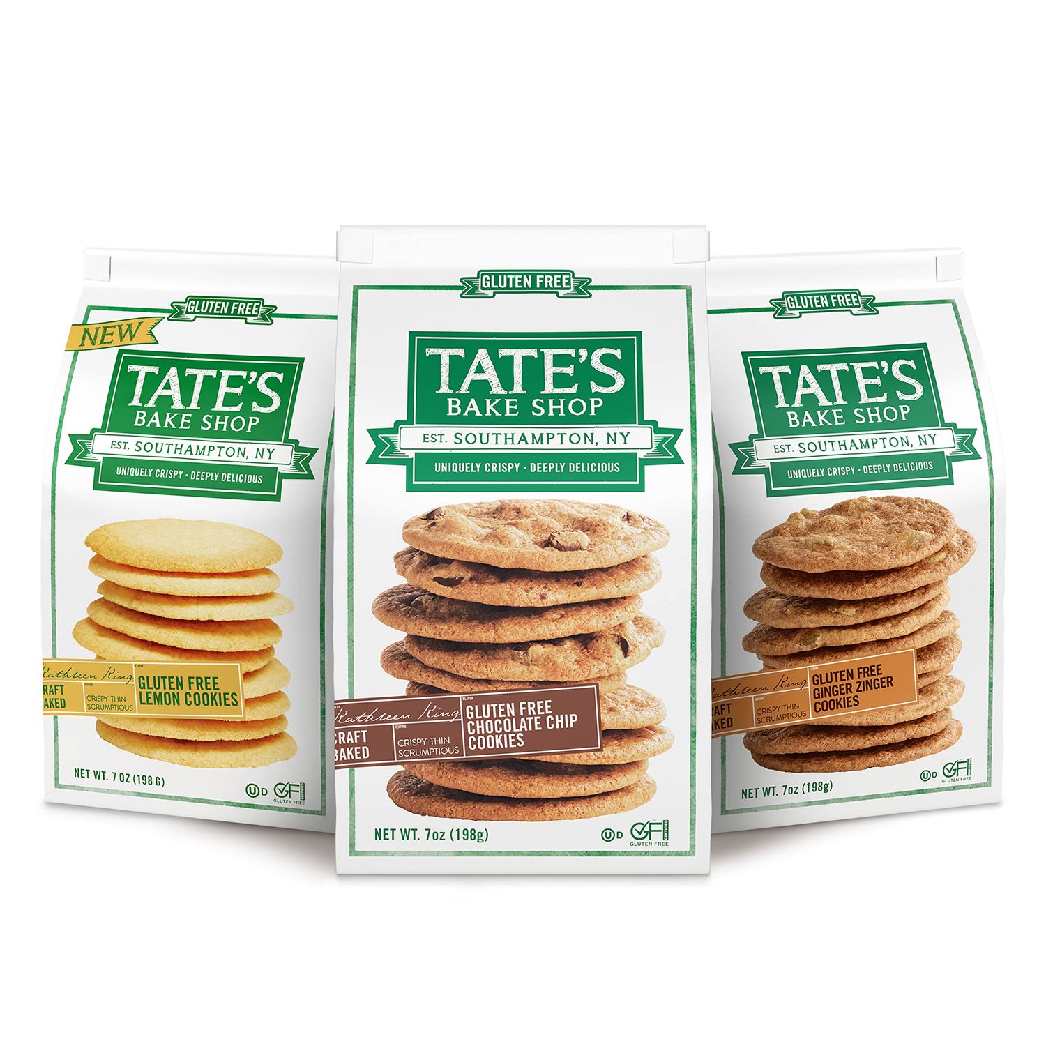 Tate&#39;s Bake Shop Gluten Free Cookies Variety Pack, Lemon, Ginger Zinger and Chocolate Chip Cookies, 3 - 7 oz Bags