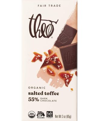 Theo Chocolate Salted Toffee Organic Dark Chocolate Bar, 55% Cacao, 6 Pack | Fair Trade