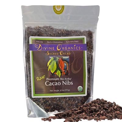 Divine Organics Raw Cacao/Cocoa Nibs - Certified Organic - Premium Rio Arriba - Smoothies, Baking, Snacks, Salads, Trail Mixes - Chocolate Chips Substitute - Rich in Magnesium (16oz)