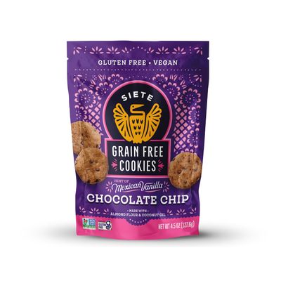 Siete Grain Free Hint of Mexican Vanilla Chocolate Chip Cookies | Vegan | Gluten Free | Non GMO | Dairy Free | Made with Almond Flour &amp; Coconut Oil | 4.5 Oz. Bag (Pack of 6)
