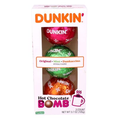 Dunkin' Hot Chocolate BOMB Gift Set, 3 Flavors: Original, Mint, Dunkaccino, 3.7 oz, Stocking Stuffers and Holiday Gift Hot Cocoa Ball