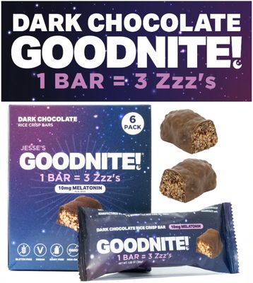 GoodNite! Chocolate Protein Bars with 10mg Melatonin &amp; L-Theanine, Vegan, Gluten-Free, Kosher, Dark Chocolate - Relaxation and Sleep Support - 6 Pack