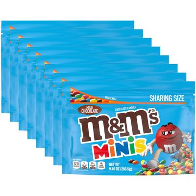 M&amp;M&#39;S Minis Milk Chocolate Candy, Sharing Size, 9.4 oz Resealable Bag (Pack of 8)