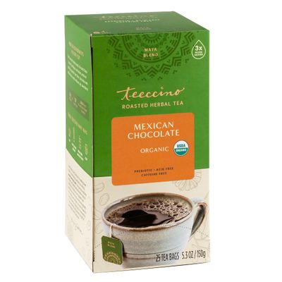 Teeccino Mexican Chocolate Herbal Tea - Rich &amp; Roasted Herbal Tea Thats Caffeine Free &amp; Prebiotic for Natural Energy, 25 Tea Bags