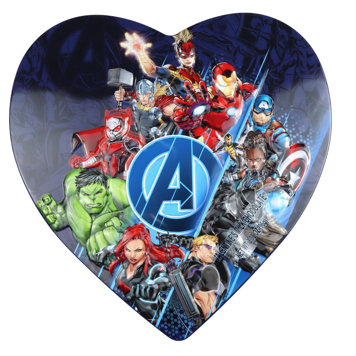 Valentines Day Avengers Heart Tin with Milk Chocolate Candies, Individually Wrapped Pieces, Vday Gift Basket Filler