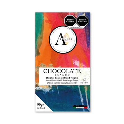 Strawberry and Ginger White Chocolate Bar by Atelier 1534 | Artisanal | Sustainable Mexican Cacao | 3.2oz