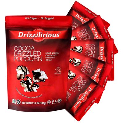 Drizzilicious Chocolate Popcorn - Chocolate Flavored Popcorn, Chocolate Drizzle Kettle Corn, Non-GMO, Vegan, Allergen Free, Gluten Free - Cocoa, 3.6 oz Bags (Pack of 6)