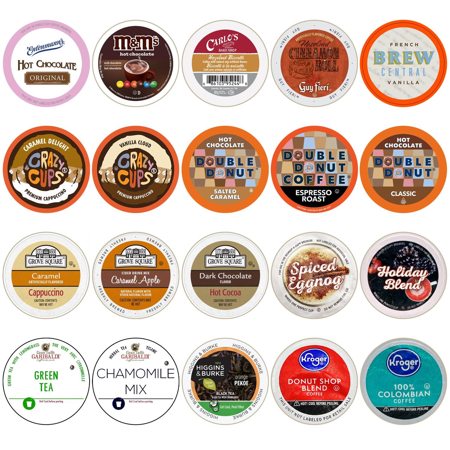 Perfect Samplers Tea Pods, Cider, Hot Chocolate, Cappuccino &amp; Coffee Pods Variety Pack, Single Serve Coffee &amp; K Pod Variety Pack for Keurig K Cups Brewers, Coffee Gift Set, 20 Count