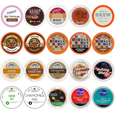 Perfect Samplers Tea Pods, Cider, Hot Chocolate, Cappuccino &amp; Coffee Pods Variety Pack, Single Serve Coffee &amp; K Pod Variety Pack for Keurig K Cups Brewers, Coffee Gift Set, 20 Count