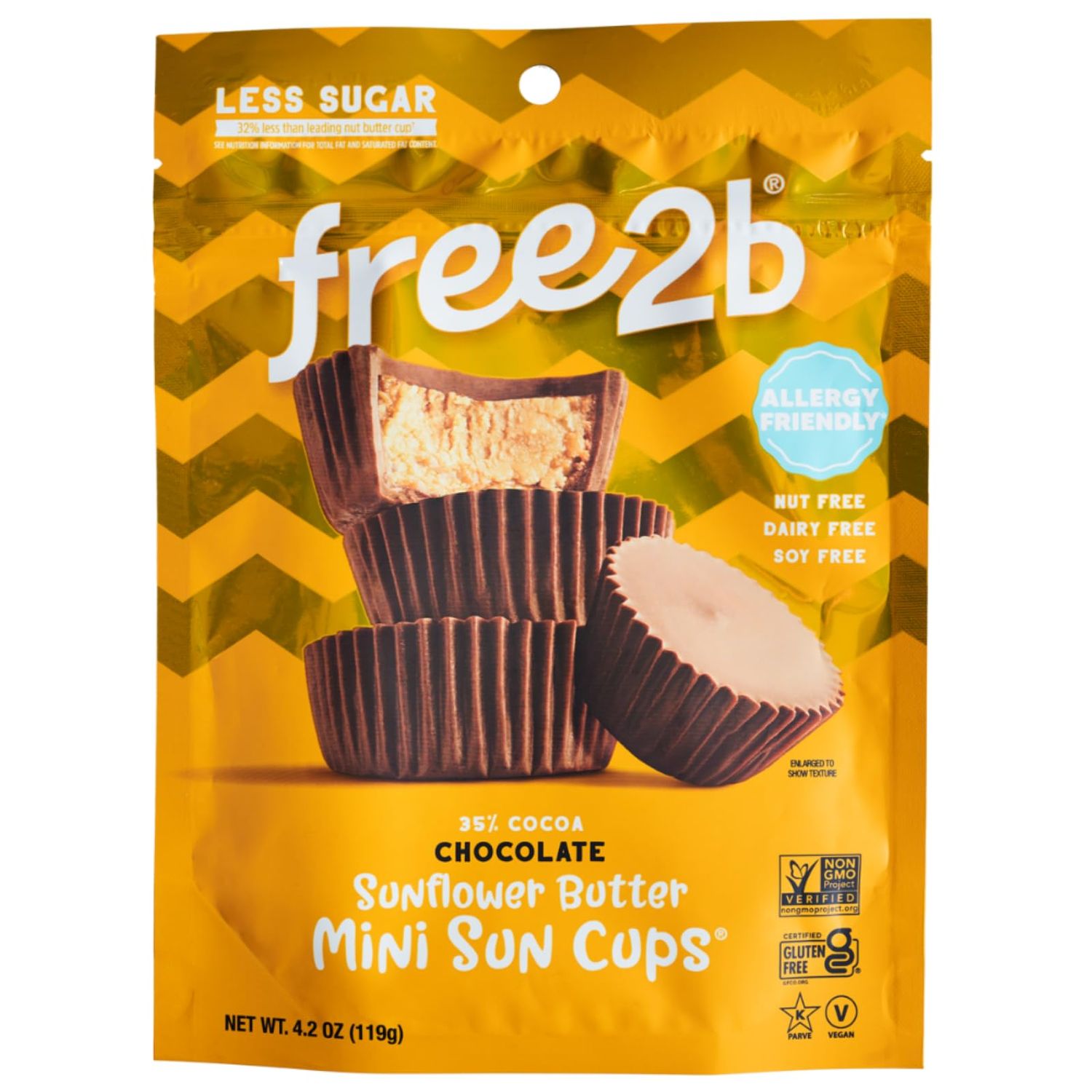 Free 2b Sunflower Butter Mini Sun Cups, Safe for School and Allergy Friendly - Gluten-Free, Dairy-Free, Nut-Free, and Soy-Free - Chocolate, 4.2 oz Resealable Bag (Pack of 3)