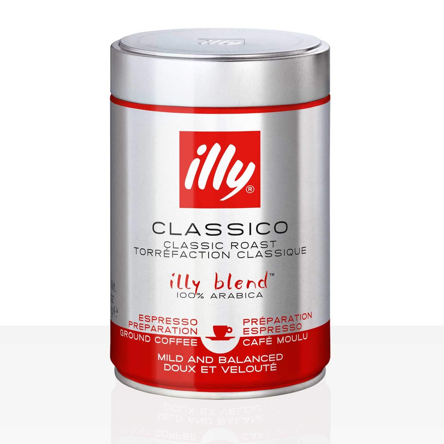 illy Classico Espresso Ground Coffee - Medium Roast - Classic Roast with Notes of Chocolate &amp; Caramel - 100% Arabica Coffee - 8.8 Oz Can (Pack of 12)
