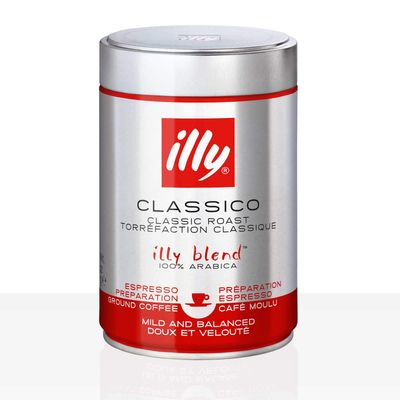 illy Classico Espresso Ground Coffee - Medium Roast - Classic Roast with Notes of Chocolate &amp; Caramel - 100% Arabica Coffee - 8.8 Oz Can (Pack of 12)