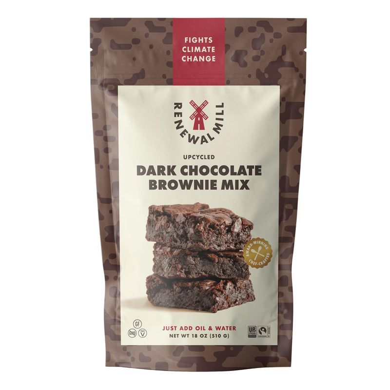 Renewal Mill Dark Chocolate Brownie Mix 18 oz, Gluten-Free, Vegan, Non-GMO, Upcycled Ingredients I Easy to Make in One Bowl, Only Requires Oil and Water, Kid-Friendly | Packaging May Vary