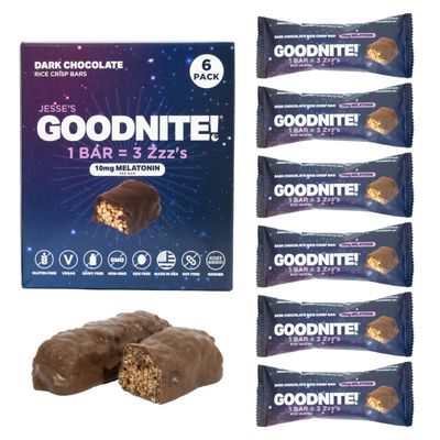 GoodNite! Chocolate Protein Bars with 10mg Melatonin & L-Theanine, Vegan, Gluten-Free, Kosher, Dark Chocolate - Relaxation and Sleep Support - 6 Pack