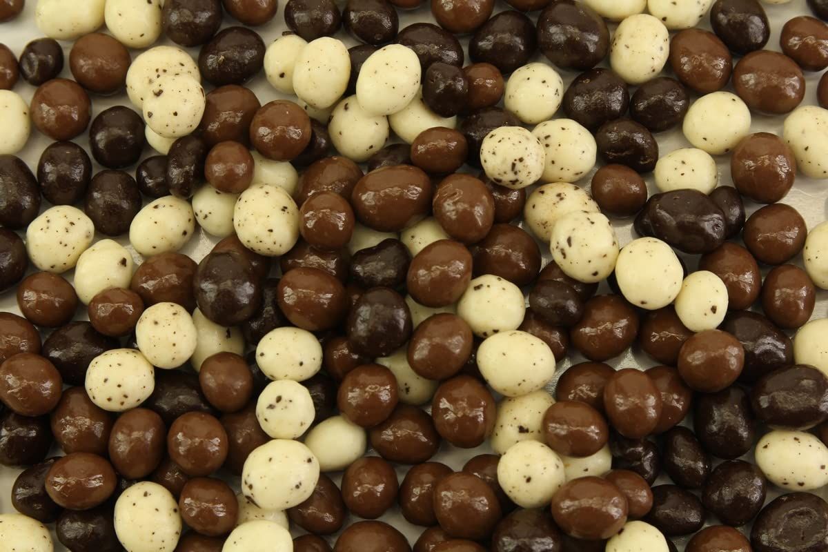 Planet Sweets Tri-Colored Dark Milk and White Chocolate Covered Roasted Espresso Coffee Beans 1.5 Pounds
