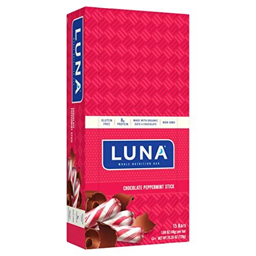 LUNA BAR - Gluten Free Snack Bars - Chocolate Peppermint Stick -8g of protein - Non-GMO - Plant-Based Wholesome Snacking - On the Go Snacks (1.69 Ounce Snack Bars, 15 Count)