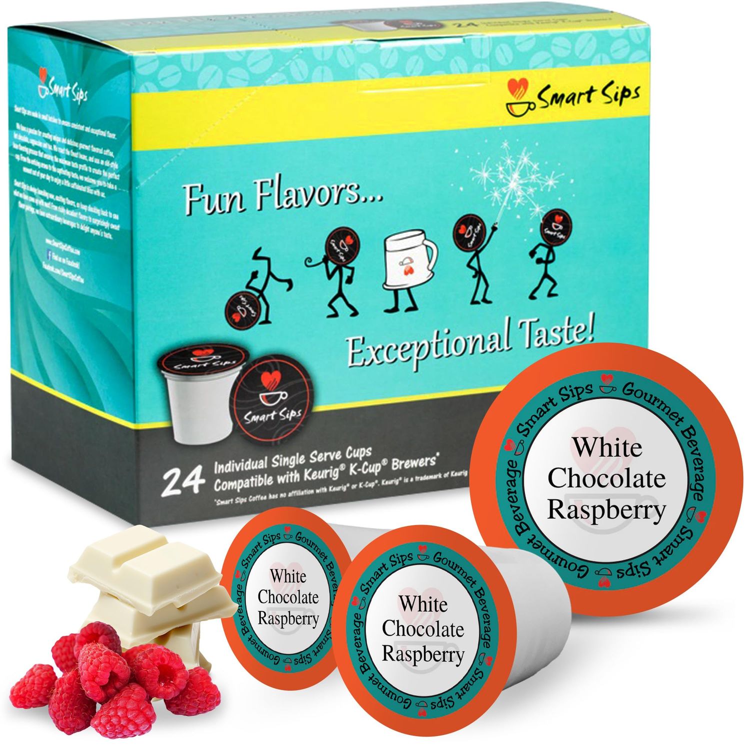 Smart Sips Coffee, White Chocolate Raspberry Coffee, Medium Roast, Gourmet Flavored Coffee Single Serve Pods for Keurig K-Cup Brewers, 24 Count