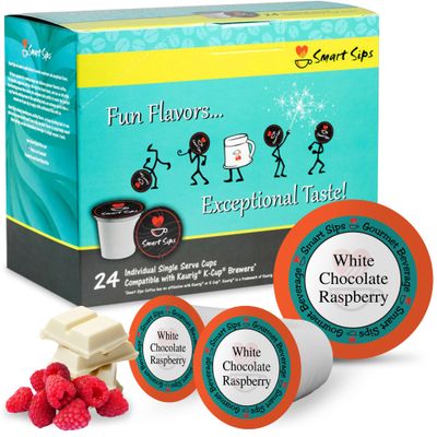 Smart Sips Coffee, White Chocolate Raspberry Coffee, Medium Roast, Gourmet Flavored Coffee Single Serve Pods for Keurig K-Cup Brewers, 24 Count
