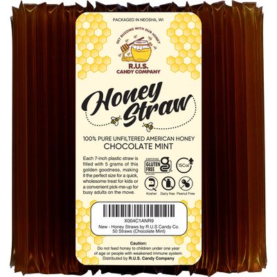50 Pack Honey Sticks For Tea, Snacking, Honey Packets Single Serve Stir Sticks, Natural Flavor by R.U.S Candy Company- Honey Straws (50 Straws, Chocolate Mint)