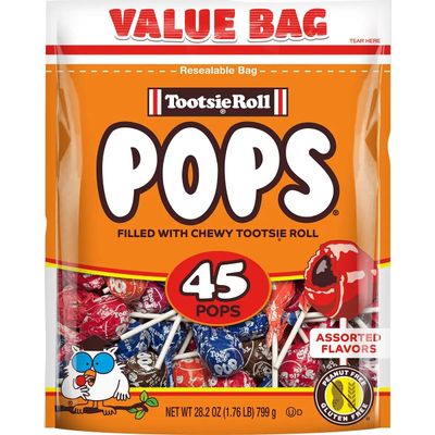 Tootsie Pops - Assorted Flavors - 45 ct bag 28.2 oz - Great Halloween Candy - Cherry, Orange, Strawberry, Grape, and Chocolate Flavors