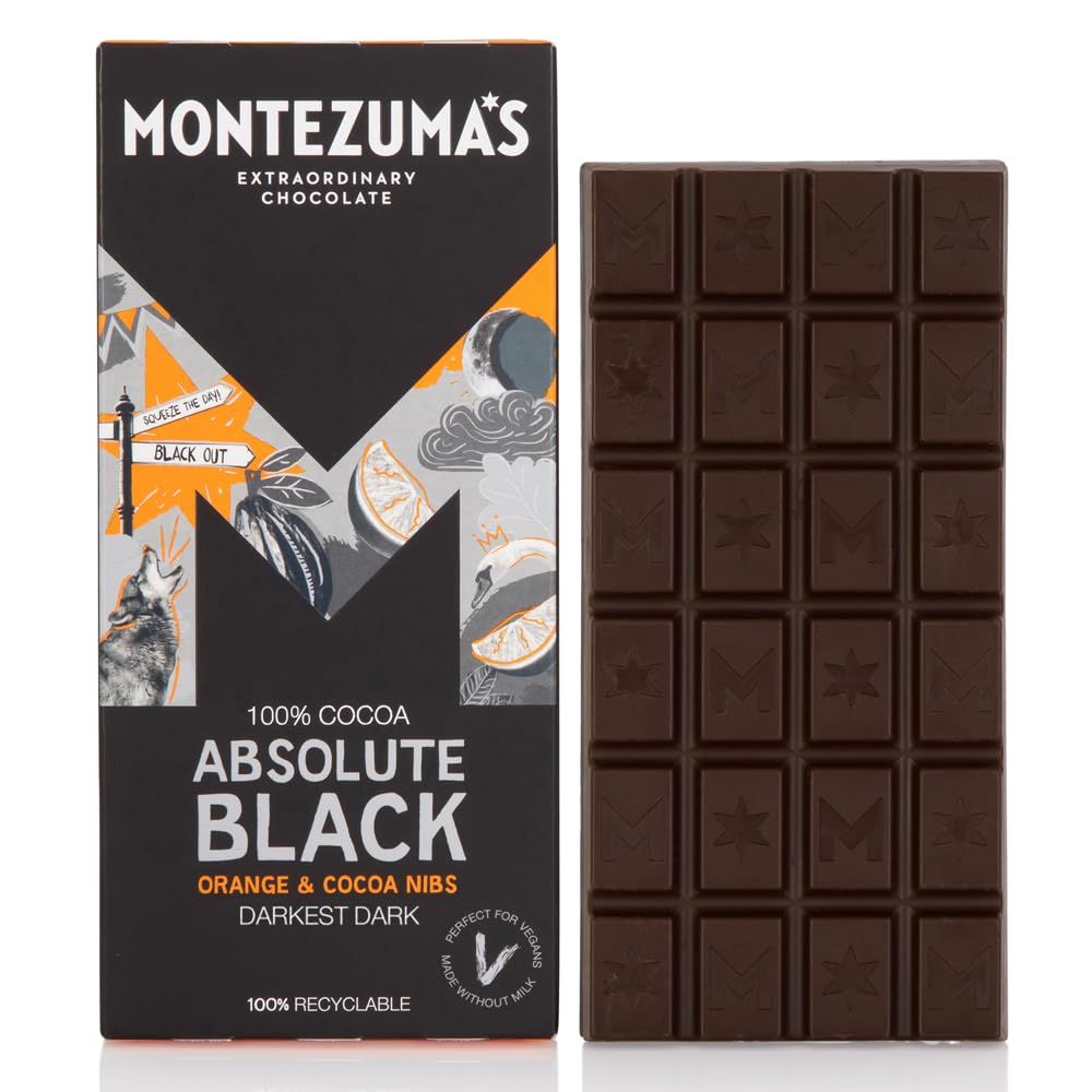 Montezuma Absolute Black 100% Cocoa With Orange And Coco Nibs 90g