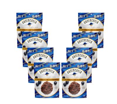 Undercover Chocolate Quinoa Crisps - Dark Chocolate + Blueberries Quinoa Crisps | 8-Pack, 2oz Bags | Gluten Free, Nut-Free, Allergen Friendly, Kosher, Plant-Based