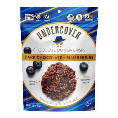 Undercover Chocolate Quinoa Crisps - Dark Chocolate + Blueberries Quinoa Crisps | 8-Pack, 2oz Bags | Gluten Free, Nut-Free, Allergen Friendly, Kosher, Plant-Based