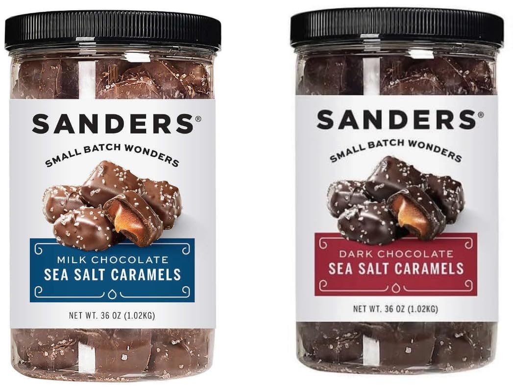 Sanders Chocolate Variety 2-Pack Set - One Dark Chocolate and One Milk Chocolate Sea Salt Caramels - 36 Oz.