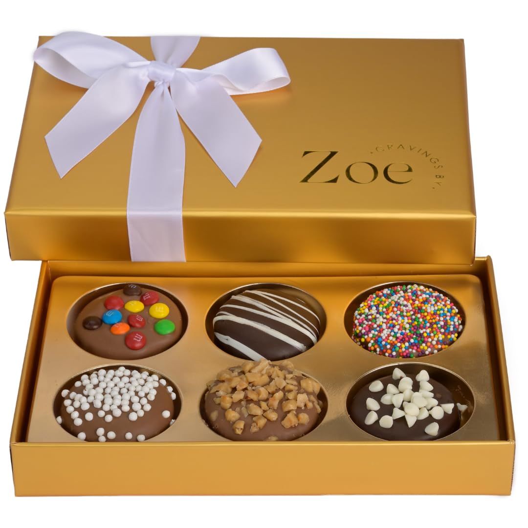 CRAVINGS BY ZOE Gourmet Chocolate Covered Cookies Gift Basket | 6 Piece | Kosher Milk &amp; Dark Belgian Chocolate Food Gift Box | Birthday, Christmas, Holiday, Thank You Gifting Men Women Mom Dad Family