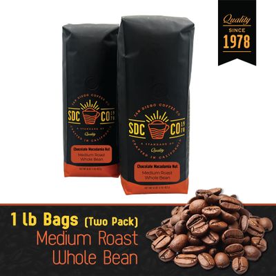 San Diego Coffee Chocolate Macadamia Nut, Medium Roast, Whole Bean Coffee, 16-Ounce Bags (Pack of 2) Caf en grano tostado