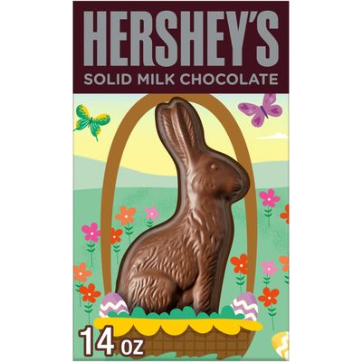 HERSHEY&#39;S Solid Milk Chocolate Bunny, Easter Candy Gift Box, 14 oz