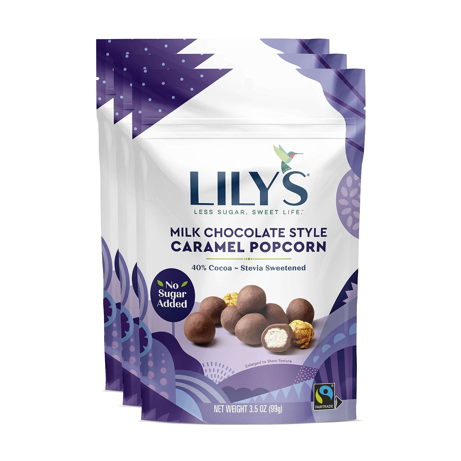 Milk Chocolate Style Caramel Popcorn By Lily&#39;s Sweets | Made with Stevia, No Added Sugar, Low-Carb, Keto Friendly | Fair Trade, Gluten-Free &amp; Non-GMO Ingredients | 3.5 oz, 3 Pack