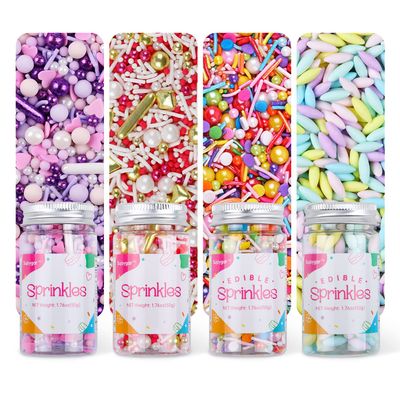 Sprinkles for Cake Decorating, Food Grade, Sprinkles Fancy Set 4 Colors 50g/bottle, Sujoygar, Valentines Sprinkles for Cookie Decorating, Cupcake, Baking, Toppers Cookie, Chocolate