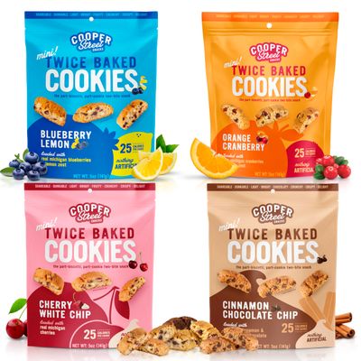 Cooper Street Cookies Twice Baked Italian Biscotti Cookies - Lemon Blueberry, Orange Cranberry, Cherry, Cinnamon Chocolate Chip Crispy Italian Biscotti Cookies - Adults &amp; Kids Snacks Variety Pack of 4