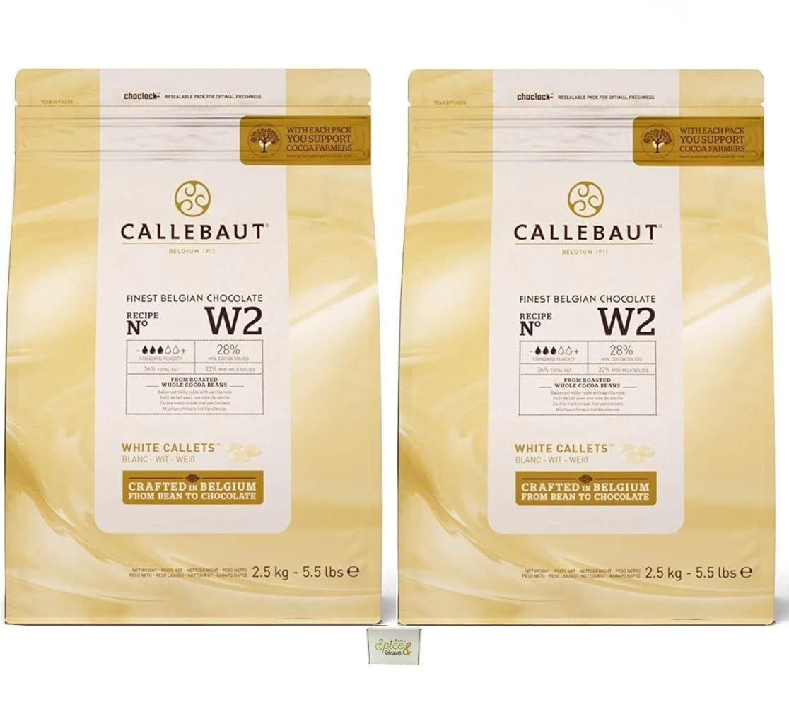 Callebaut Belgian Chocoalte Callets | 2 Pack of 5.51 Bags (2KG) (White Chocolate)