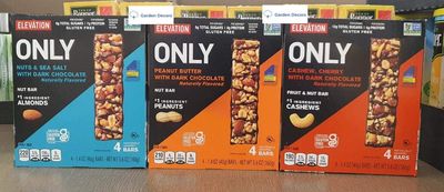 Elevation by Millville Elevation ONLY Nuts and Sea Salt with Dark Chocolate, Peanut Butter with Dark Chocolate and Cashew, Cherry with Dark Chocolate Fruit and Nut Bar 5.6oz 160g (3 Boxes)