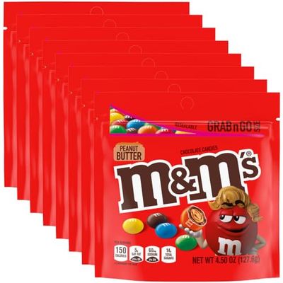 M&amp;M&#39;S Peanut Butter Milk Chocolate Candy, Grab N Go-, 4.5 oz Resealable Bag (Pack of 8)