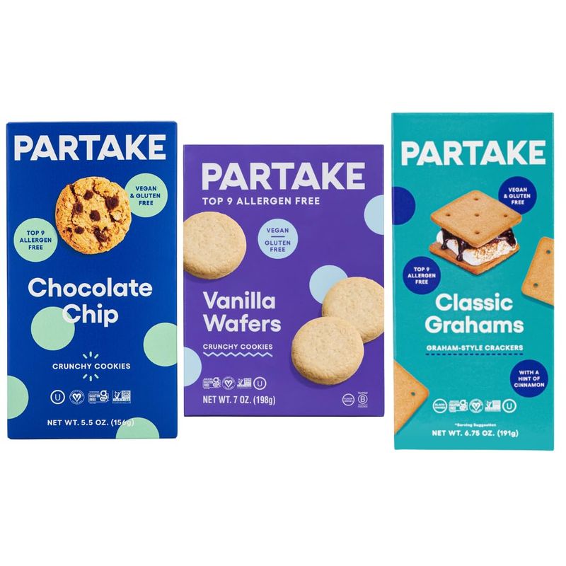 Gluten Free Crunchy Chocolate Chips, Mini Graham Crackers, &amp; Vanilla Wafers by Partake | Vegan &amp; Dairy Free Cookies | Lunch Box Snacks | Allergy Friendly Snacks | Safe School Snack for Kids