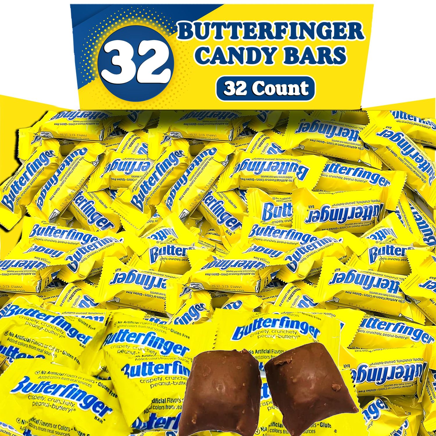 ButterFingers Chocolate Candy Bars, 32 Count Peanut Butter Chocolate Candy Bars, Fun Size Individually Wrapped Mini Chocolate Candy, Share Size Movie Theater and Office Candy Bars