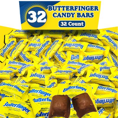 ButterFingers Chocolate Candy Bars, 32 Count Peanut Butter Chocolate Candy Bars, Fun Size Individually Wrapped Mini Chocolate Candy, Share Size Movie Theater and Office Candy Bars