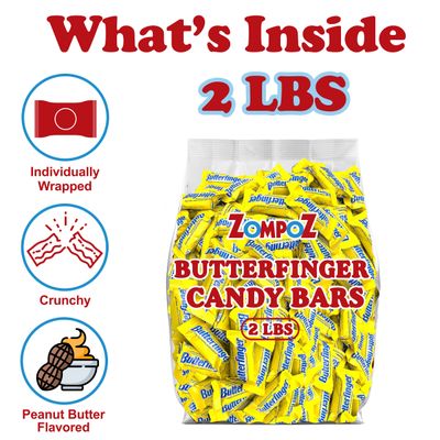 ButterFingers Chocolate Candy Bars, 32 Count Peanut Butter Chocolate Candy Bars, Fun Size Individually Wrapped Mini Chocolate Candy, Share Size Movie Theater and Office Candy Bars