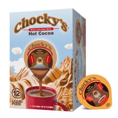 Chocky's Hot Chocolate Concentrate Single Serve Liquid Pods by Java House, Peel and Pour, Hot Chocolate, 12 Count
