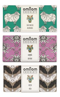 OmNom Chocolate Bars Inclusion Trio | Sea Salted Almond, Lakkkris + Sea Salt, Coffee + Milk | Icelandic Bean To Bar Chocolate by OMNOM CHOCOLATE REYKJAVIK | 3 x 60g Bar