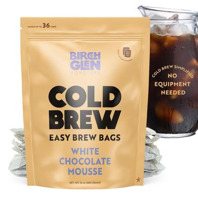 Birch Glen Roasters Cold Brew Coffee Bags - 12 Pack of Coarse Ground Coffee Filter Pitcher Packs for Easy Brewing - 100% Arabica - Yields 6 Pitchers - White Chocolate Mousse Flavor