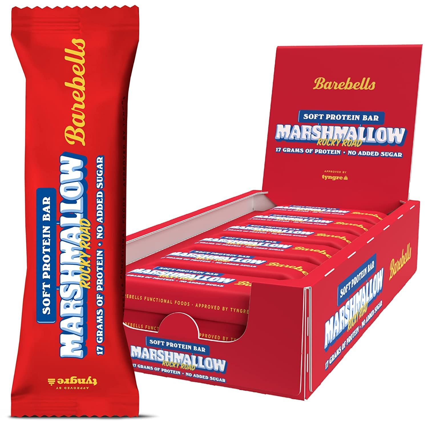 Barebells Soft Protein Bars Rocky Road - 12 Count, 1.9oz Bars - Protein Snacks with 16g of High Protein - Chocolate Protein Bar with 2g of Total Sugars - Soft Protein Snack &amp; Breakfast Bars